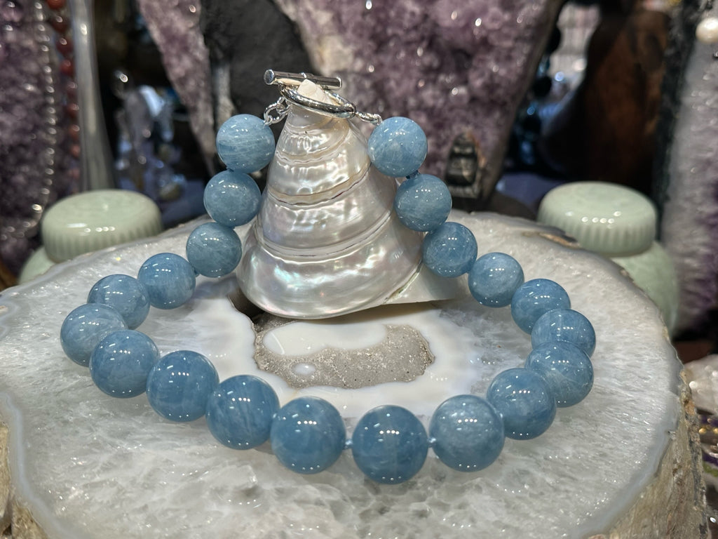 Natural Blue Aquamarine Round Gemstone Knotted Necklace - 20mm