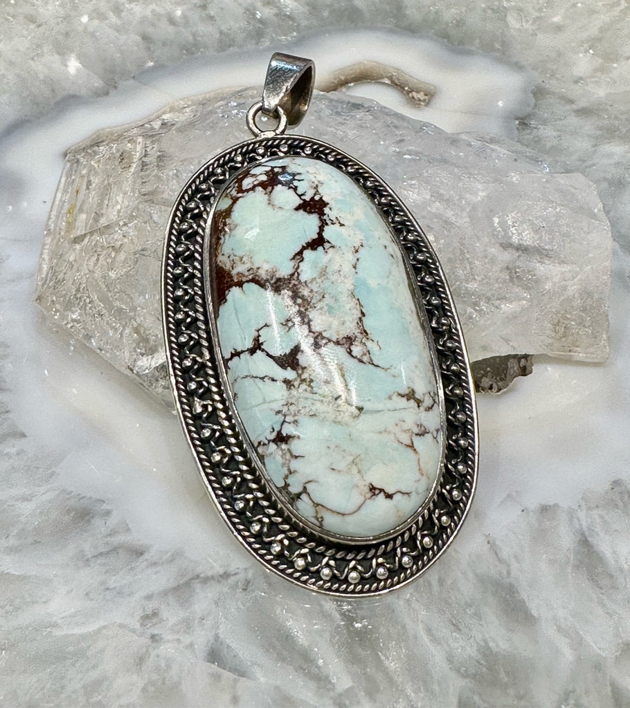 Beautiful Rare old mine turquoise Nepal sterling gemstone pendant