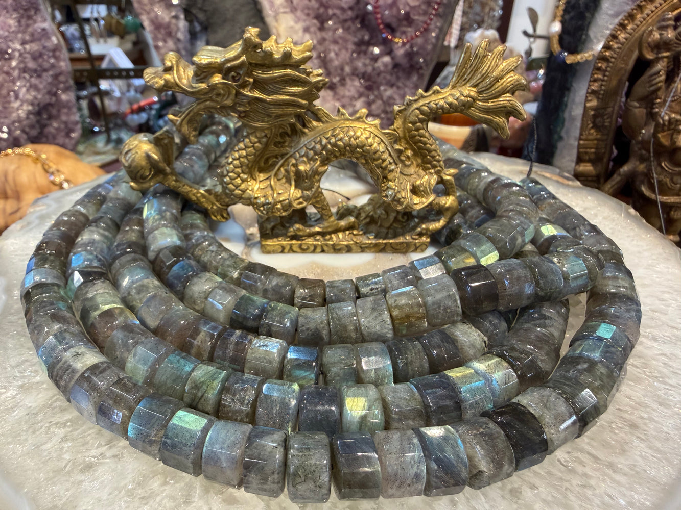 Labradorite blue flash 12mm step cut gemstones beads