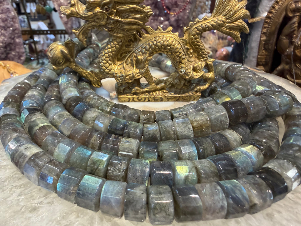 Labradorite blue flash 12mm step cut gemstones beads