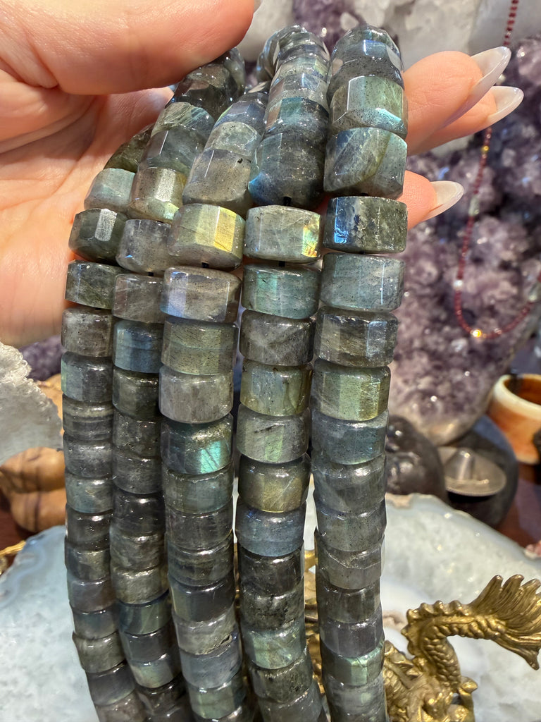 Labradorite blue flash 12mm step cut gemstones beads