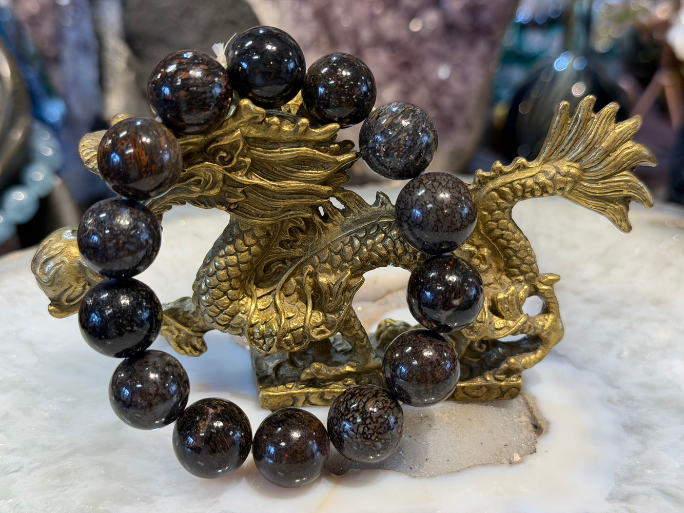 Rare fossilized dinosaur bone 15mm gemstone bracelet