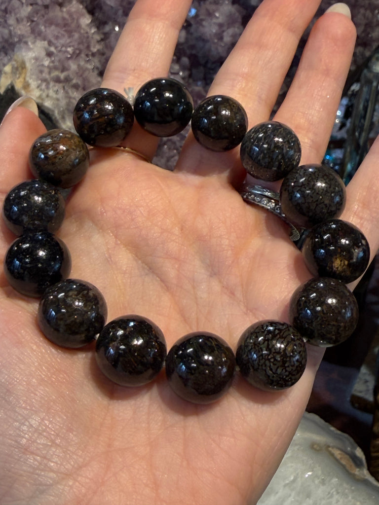 Rare fossilized dinosaur bone 15mm gemstone bracelet