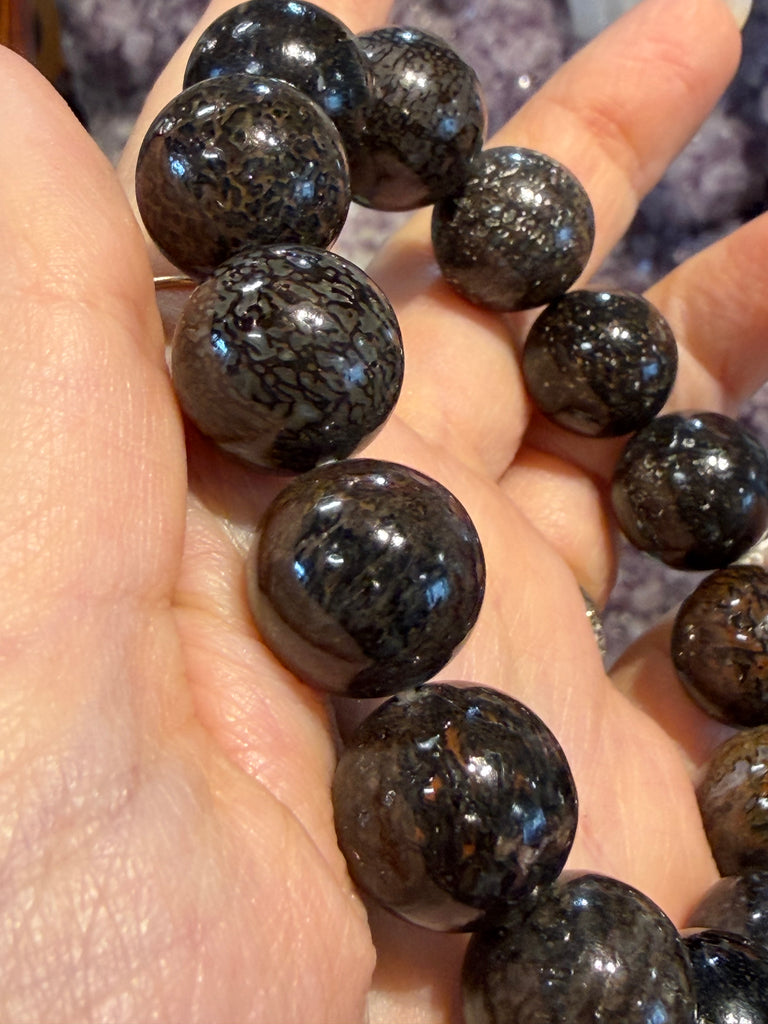 Rare fossilized dinosaur bone 15mm gemstone bracelet