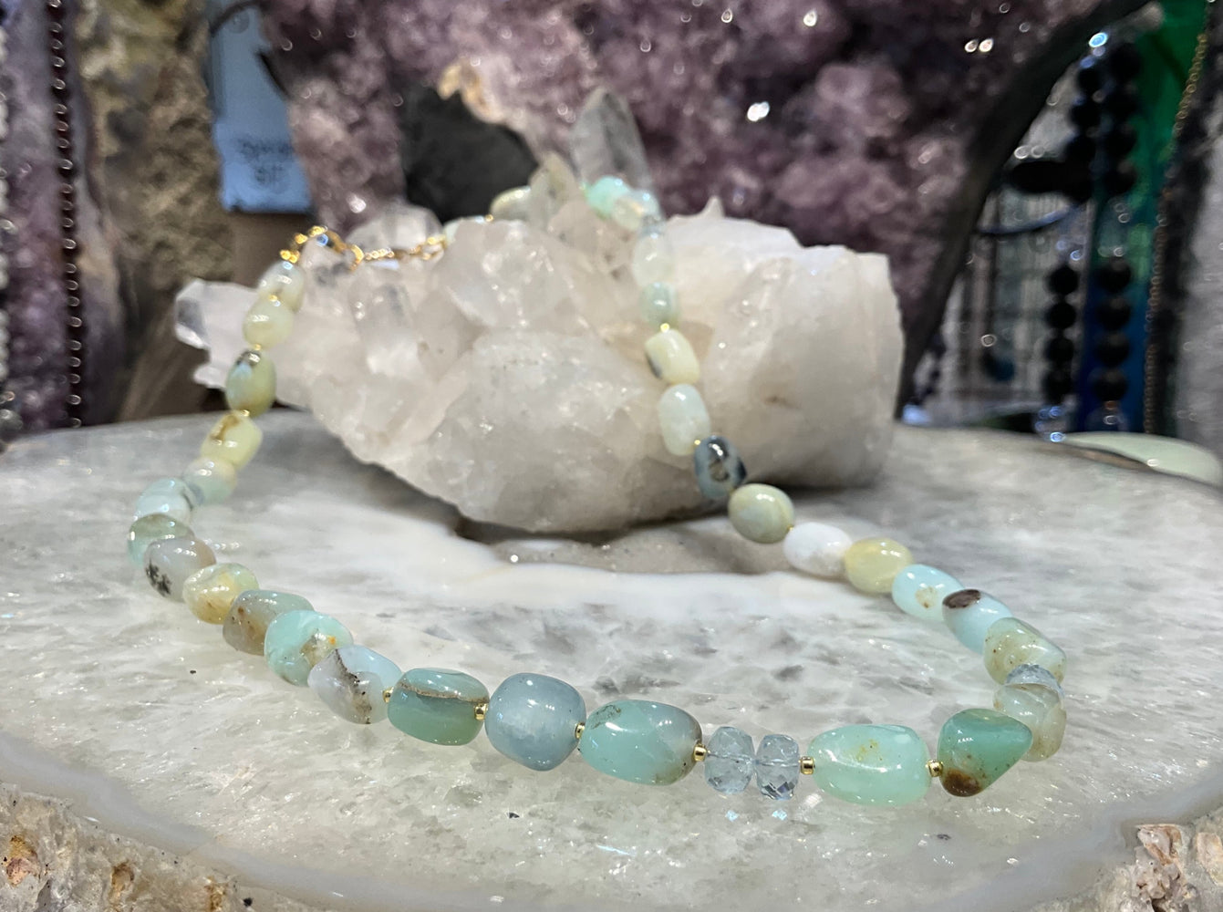 Beautiful Natural Peruvian Aqua Blue Opal Gemstone Necklace