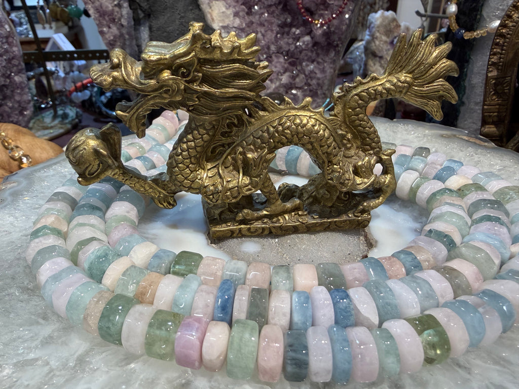 Aquamarine & morganite beryl stepcut 12mm gemstone beads