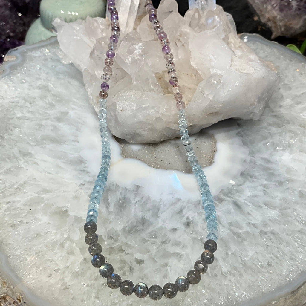 Gorgeous Super Seven Aquamarine Labradorite Gemstone Necklace