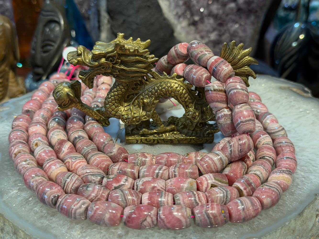 Beautiful Rhodochrosite barrel large 17mm gemstone beads
