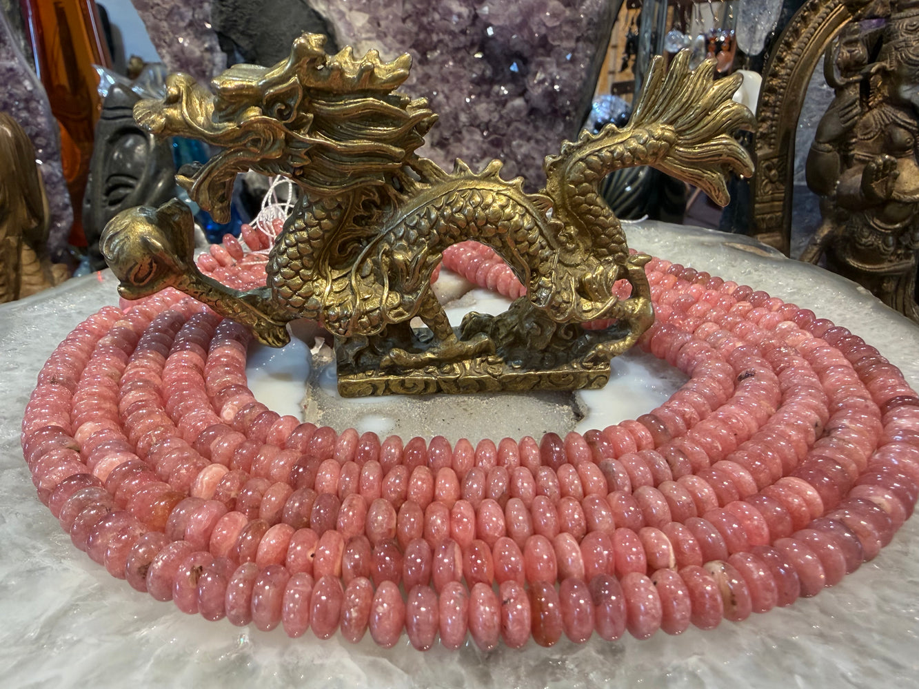 Beautiful rhodochrosite 8mm smooth rondelle gemstone beads