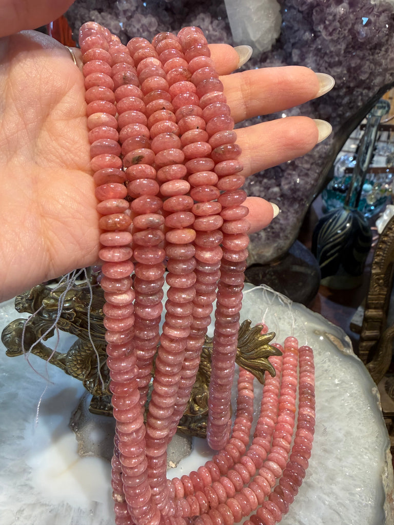 Beautiful rhodochrosite 8mm smooth rondelle gemstone
