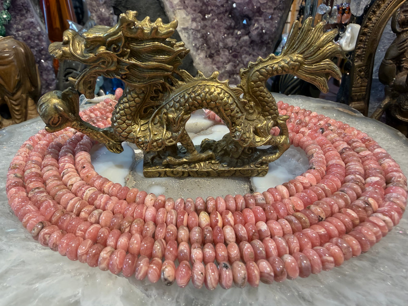 Beautiful Rhodochrosite 7.5mm matrix smooth rondelle gemstone beads