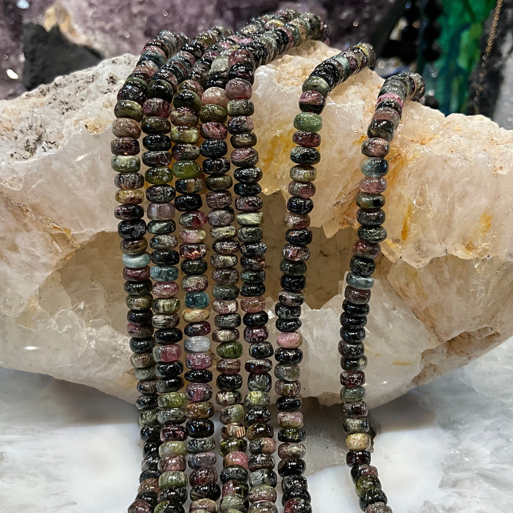 Natural Cat’s Eye Tourmaline Rondelle Gemstone Beads - 6mm