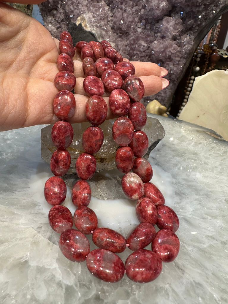 Stunning Deep Pink Oval Thulite Nugget Gemstone Beads - Norway