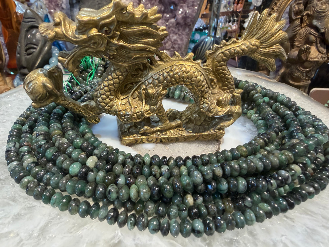 Emerald 6mm smooth rondelle gemstone beads