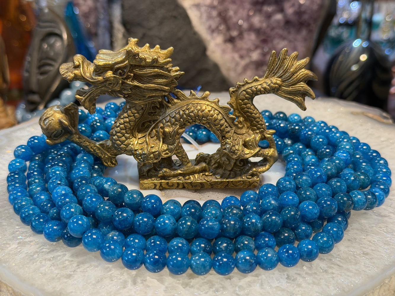 Bright Aqua Blue Apatite 9mm gemstones beads