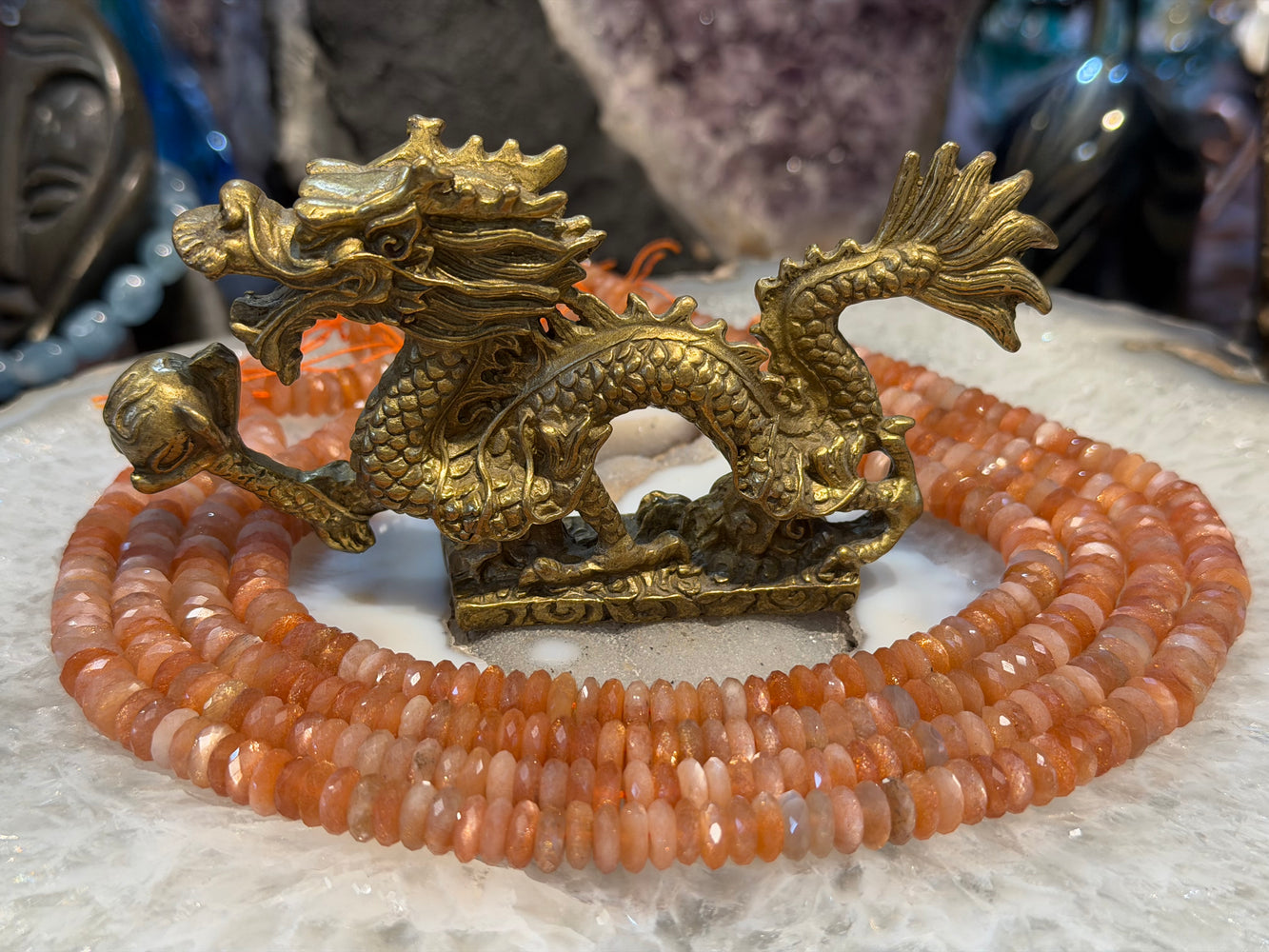 Sunstone faceted cut 8mm rondelle shimmer gemstone beads