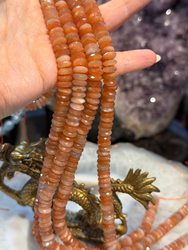 Sunstone faceted cut 8mm rondelle shimmer gemstone