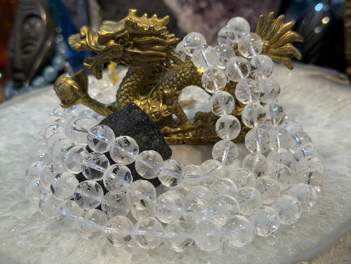 Amazing Quartz with phoenix carving 12mm gemstone beads