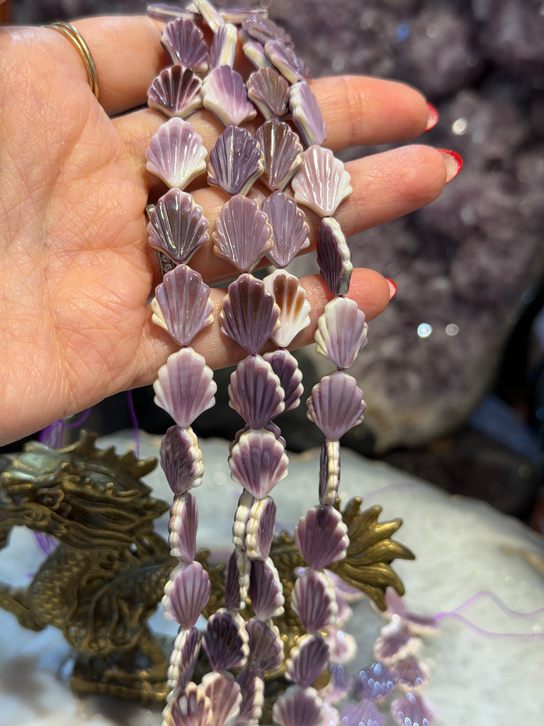 Purple wampum shell 15mm carving
