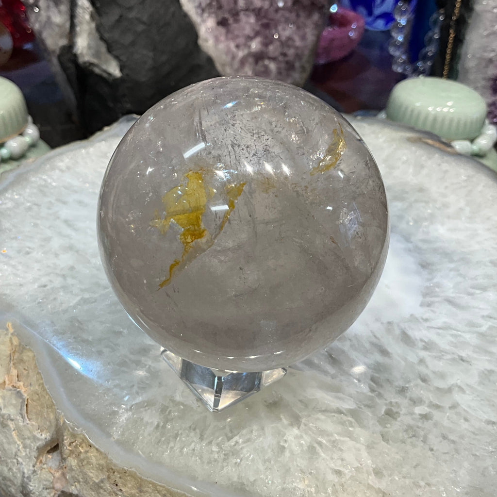 72mm Natural Rock Crystal with Golden Healer Round Gemstone Sphere Healing Sphere