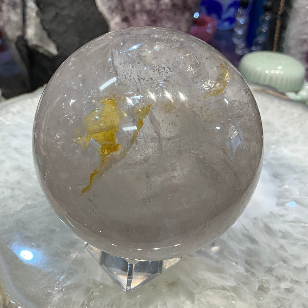 72mm Natural Rock Crystal with Golden Healer Round Gemstone Sphere Healing Sphere