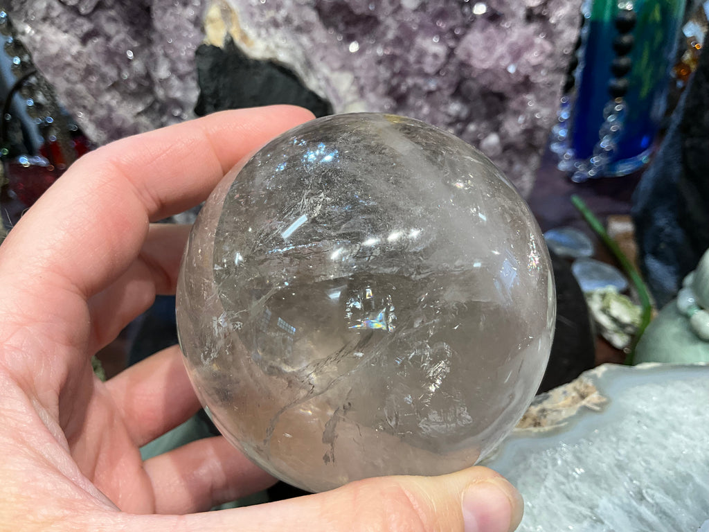 72mm Natural Rock Crystal with Golden Healer Round Gemstone Sphere Healing Sphere