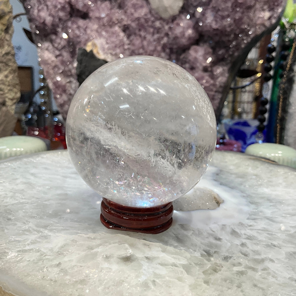 65mm Natural Rock Crystal with Rainbows Round Gemstone Sphere Healing Sphere