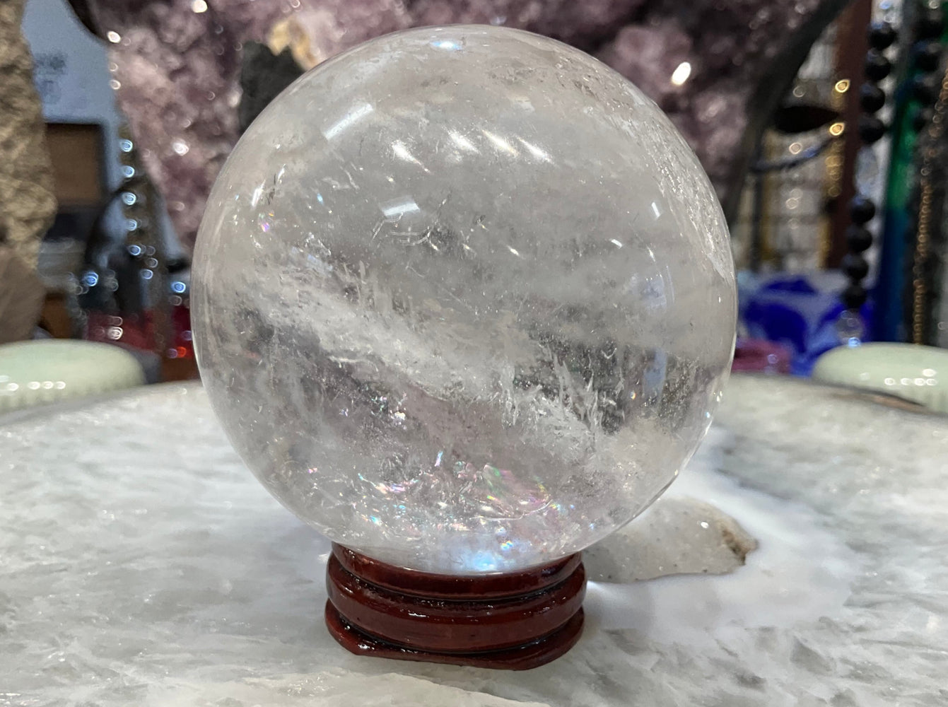 65mm Natural Rock Crystal with Rainbows Round Gemstone Sphere Healing Sphere