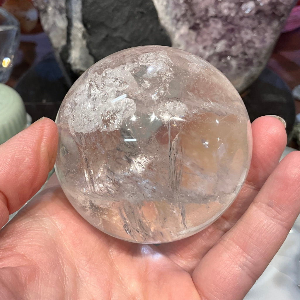 65mm Natural Rock Crystal with Rainbows Round Gemstone Sphere Healing Sphere