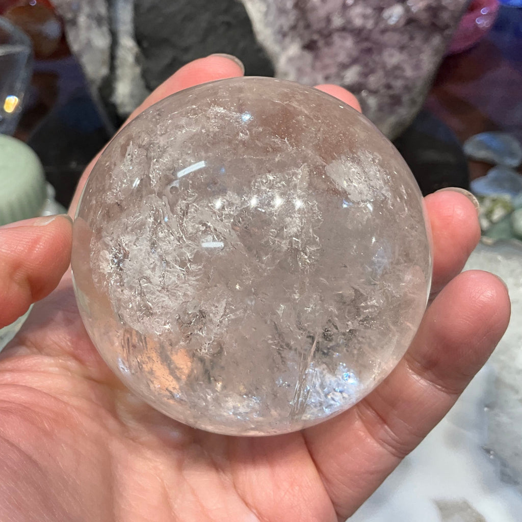 65mm Natural Rock Crystal with Rainbows Round Gemstone Sphere Healing Sphere