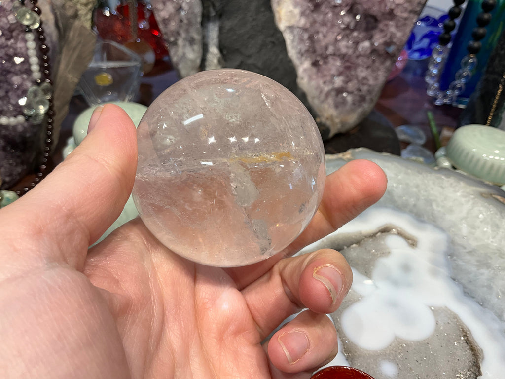 60mm Natural Rock Crystal with Rainbows Round Gemstone Sphere Healing Sphere