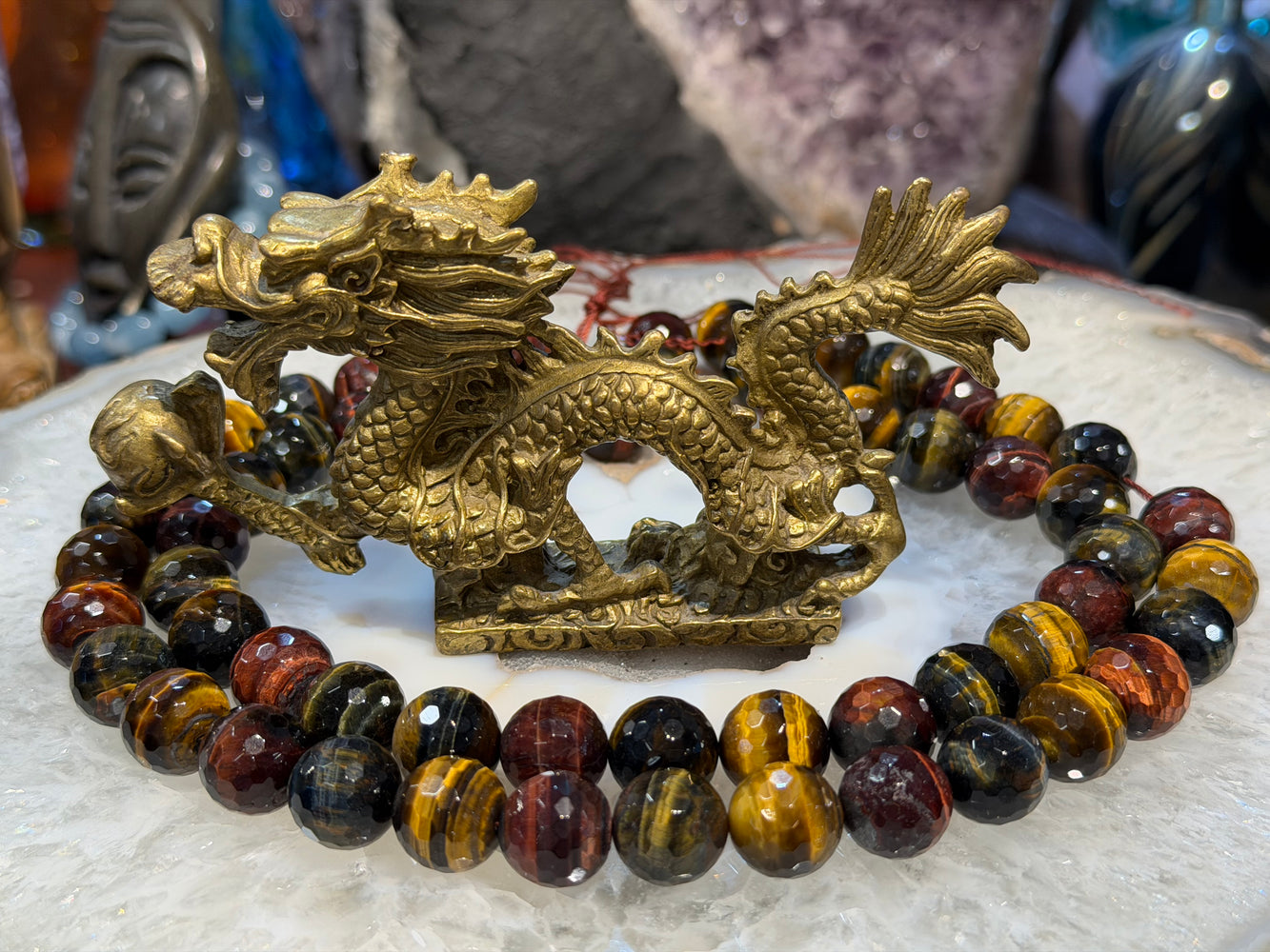 Multicolour Tiger eye faceted 14mm gemstones beads