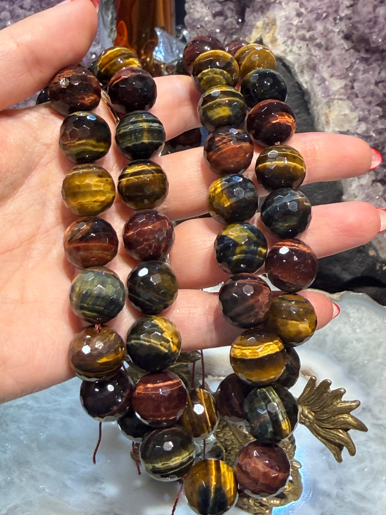 Multicolour Tiger eye faceted 14mm gemstones
