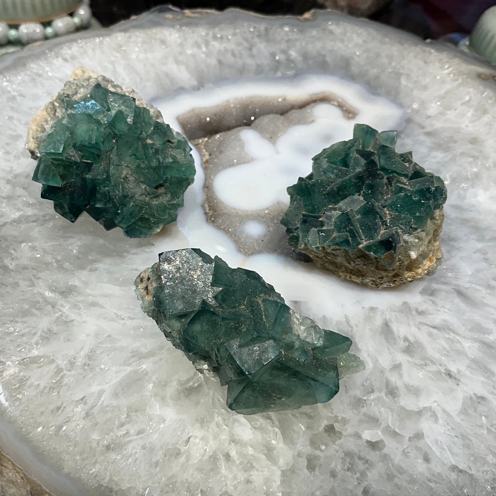 Natural Green Flourite Gemstone Specimen Lot 3 Pieces