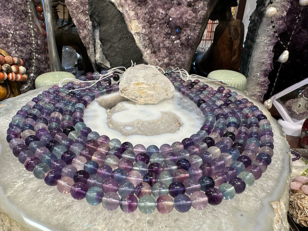 8mm Rainbow Purple Green Fluorite Round Gemstone Beads