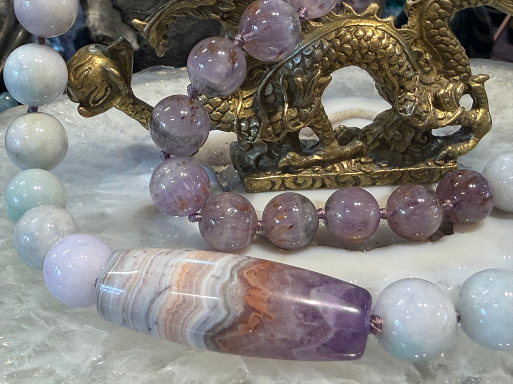 Gorgeous Jadeite lavender jade & auralite gemstone necklace