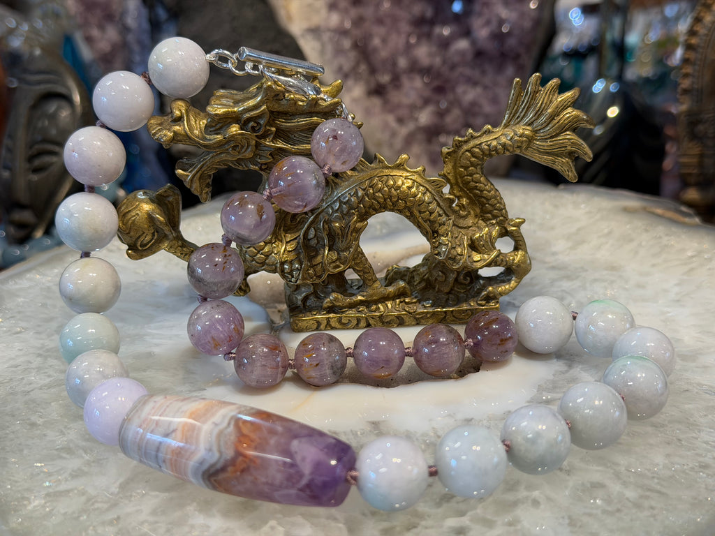 Gorgeous Jadeite lavender jade & auralite gemstone necklace