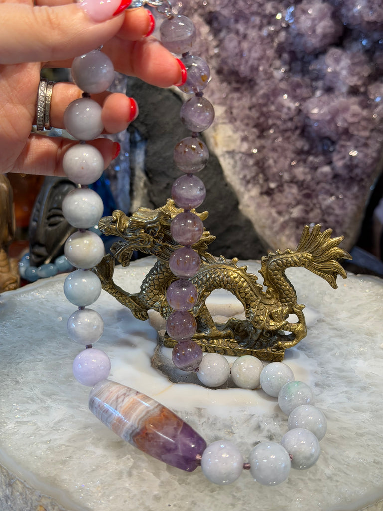 Gorgeous Jadeite lavender jade & auralite gemstone necklace