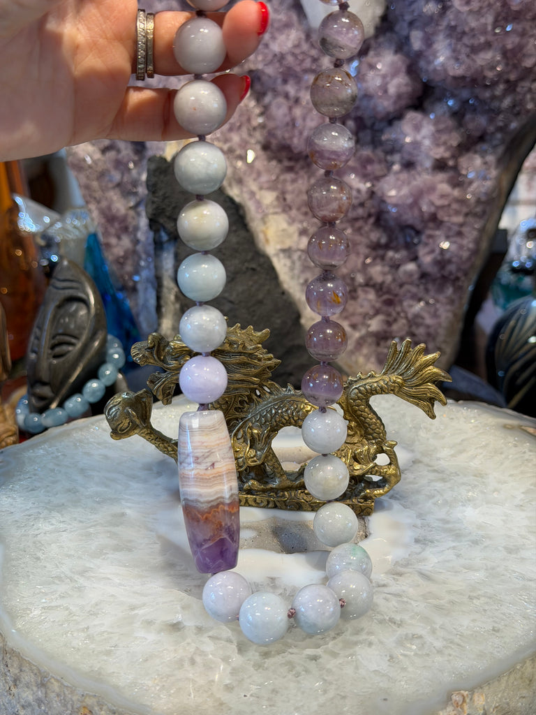 Gorgeous Jadeite lavender jade & auralite gemstone necklace