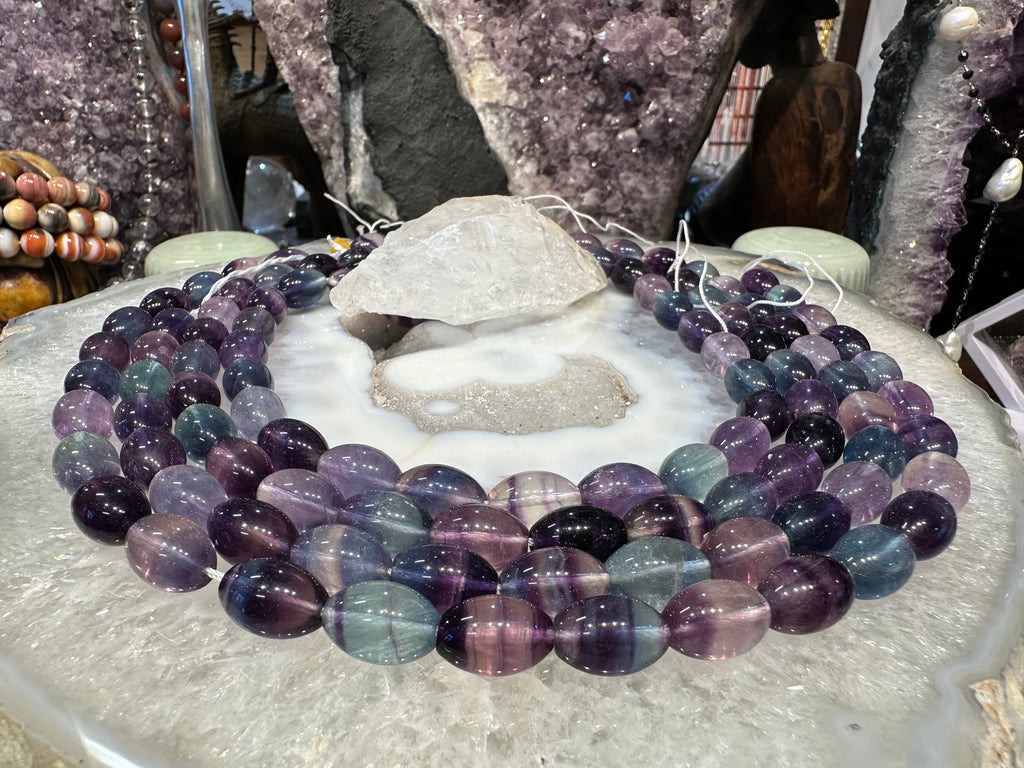 Rainbow Purple Green Fluorite Oval Gemstone Beads