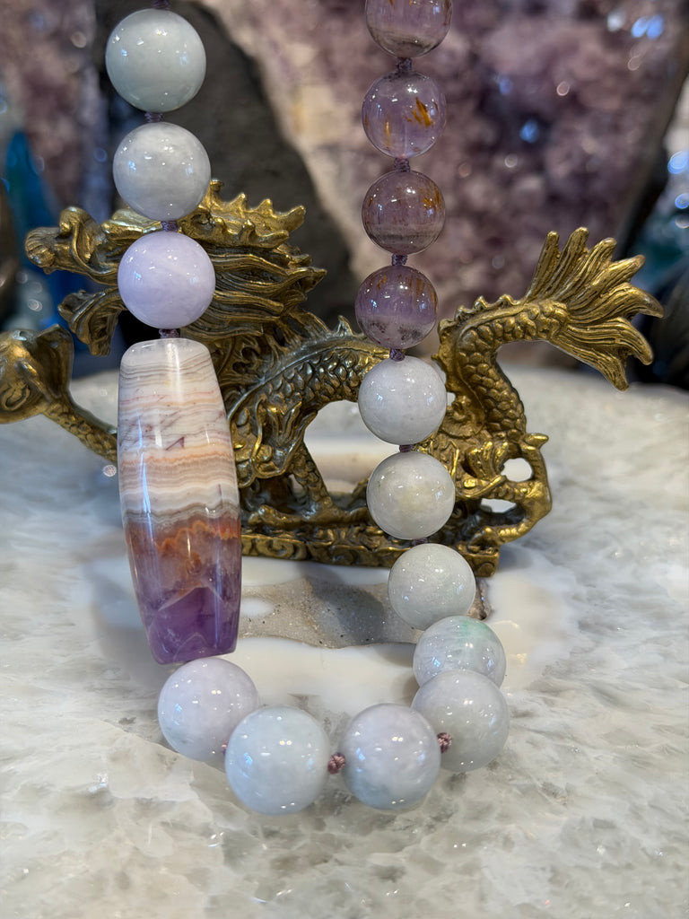 Gorgeous Jadeite lavender jade & auralite gemstone necklace