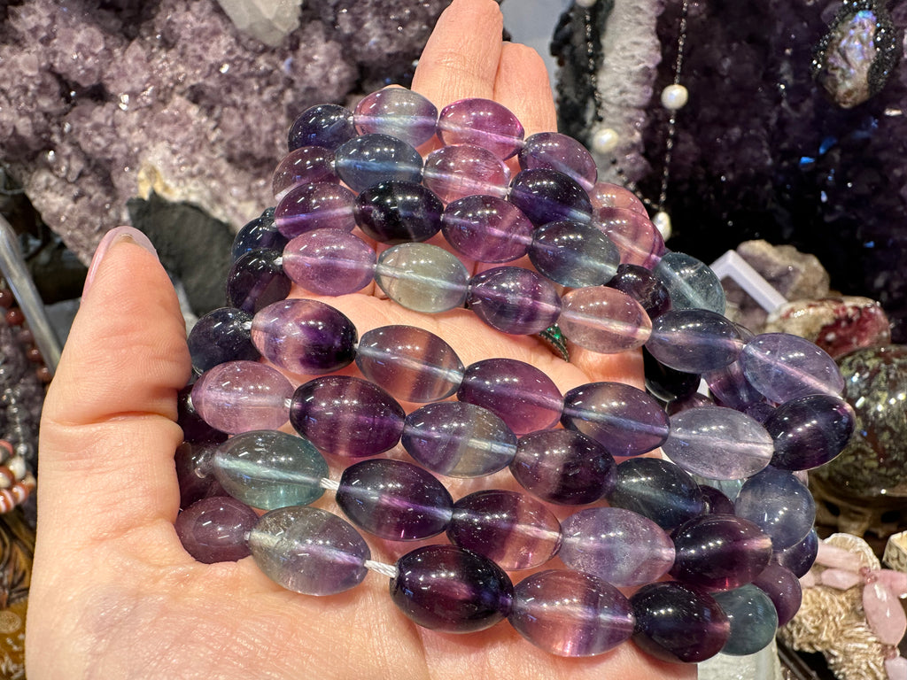 Rainbow Purple Green Fluorite Oval Gemstone Beads