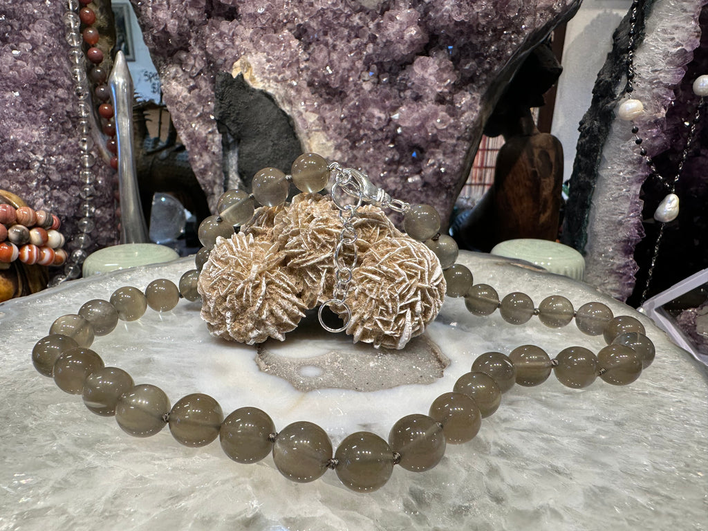 Gorgeous smoky chatoyant moonstone gemstone necklace