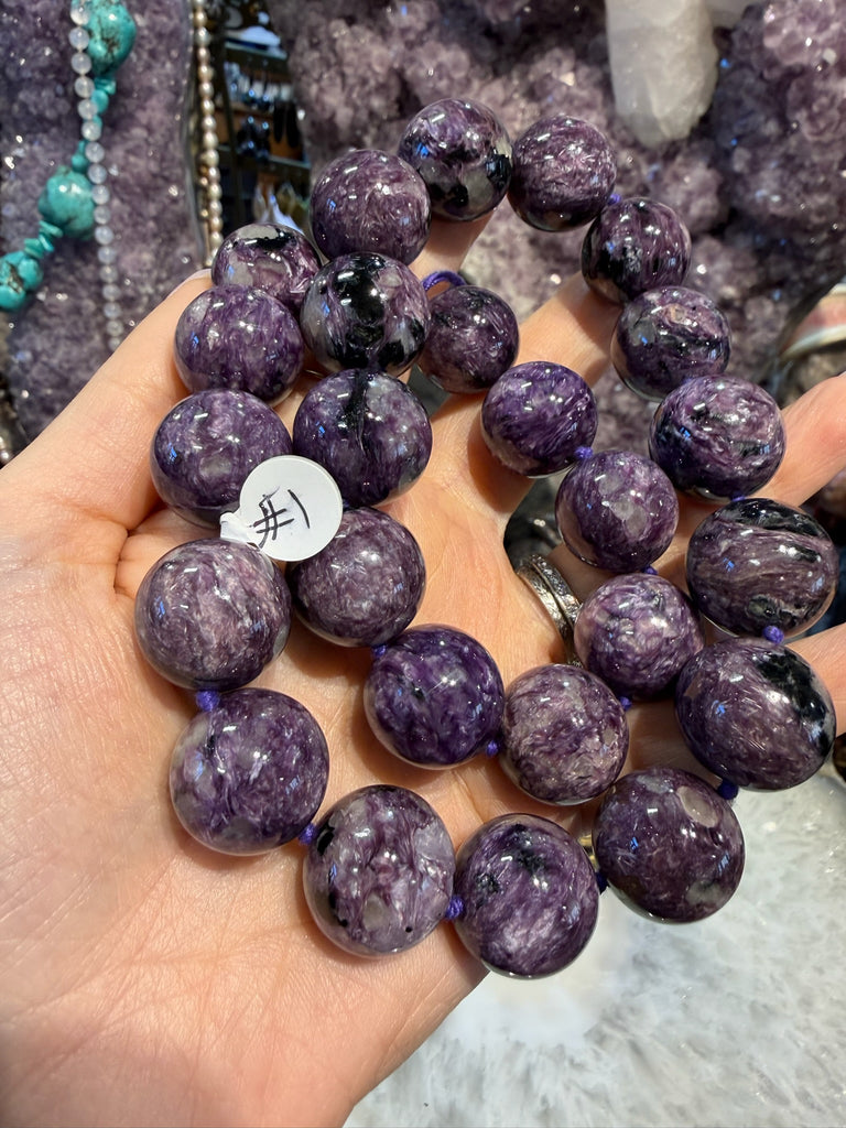 17-19mm Large Natural Purple Russian Charoite Round Gemstone Beads #1