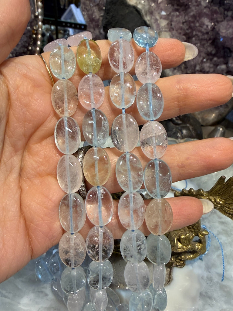Aquamarine & morganite Gem Oval gemstone beads