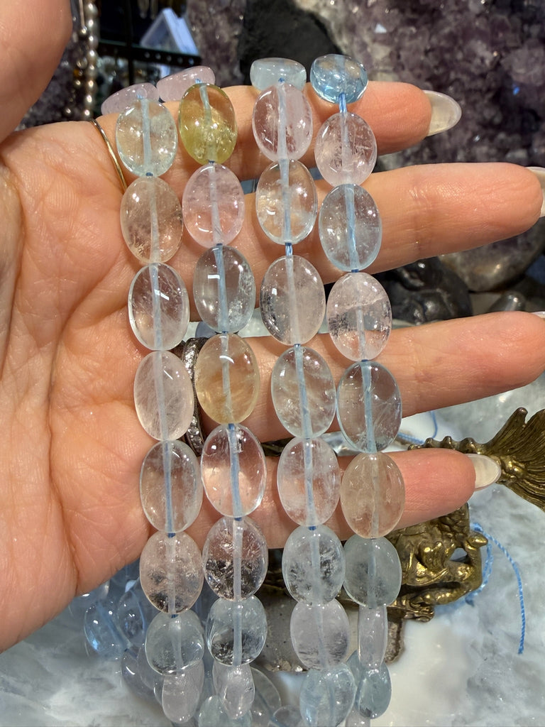 Aquamarine & morganite Gem Oval gemstone beads