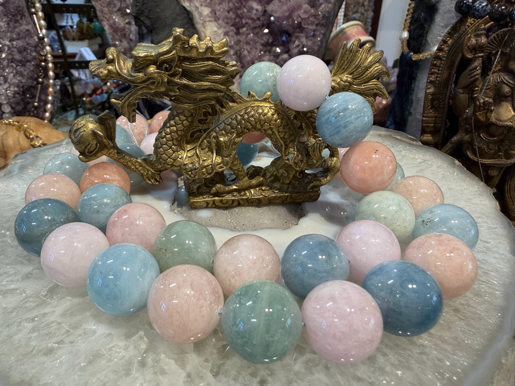 20mm Morganite & aquamarine gemstone beads