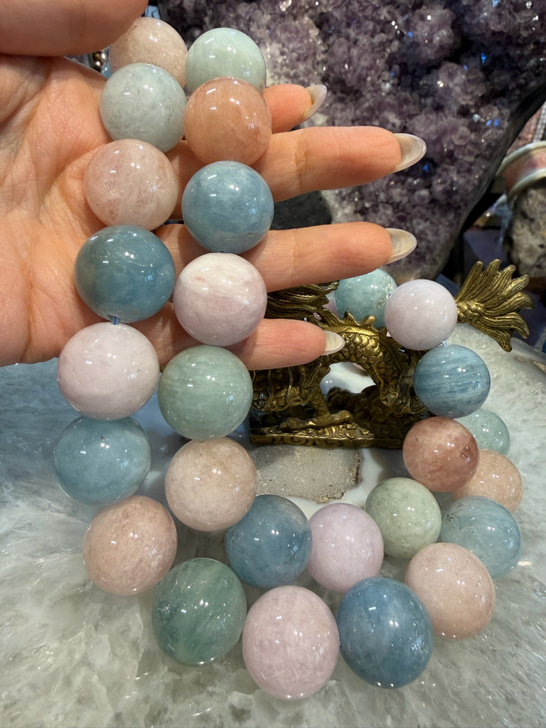 20mm Morganite & aquamarine gemstone beads