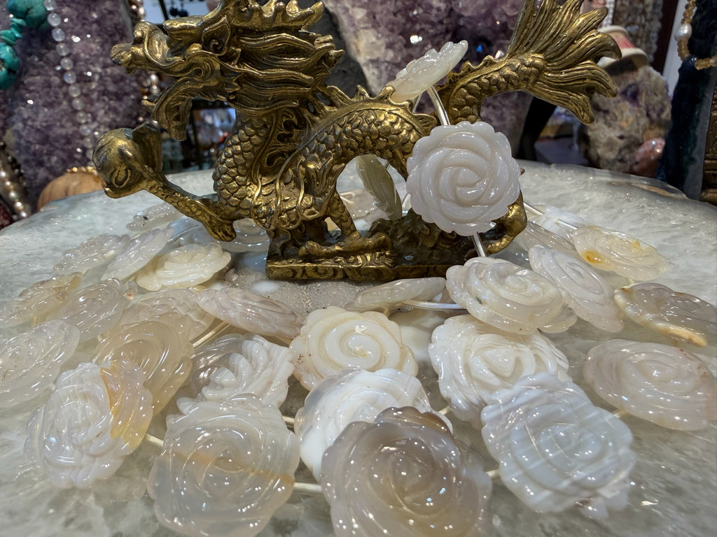 Beautiful Carved White Agate Flower carving gemstone beads - 23mm