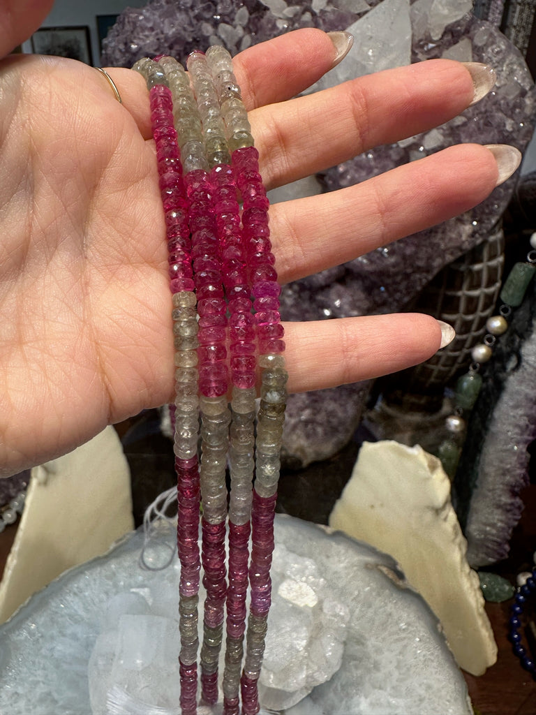 Stunning Natural Pink Green Umba Sapphire Faceted Cut Gemstone Rondelle Beads